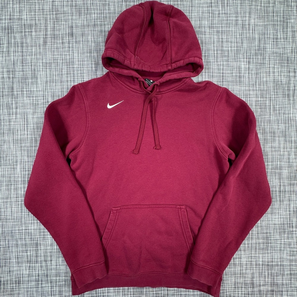 Nike Club Fleece Mens Small Burgundy Red Pullover Hoodie Embroidered Swoosh